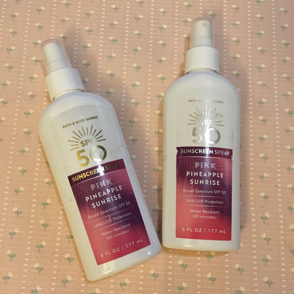 Bath & body Works TWO (2) sunscreen spray SPF 50 pink pineapple sunrise NEW
